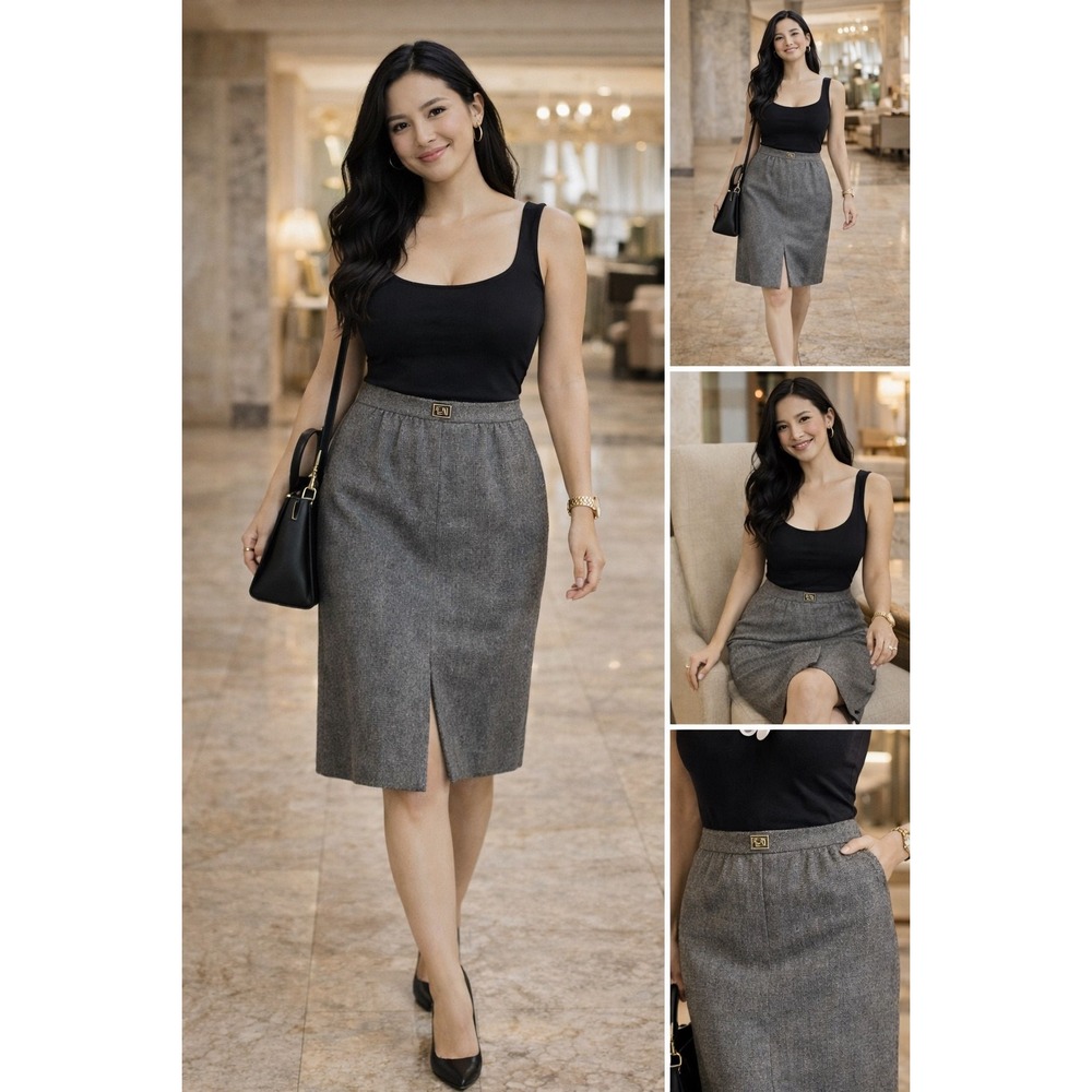 Fendi Gray Wool Pencil Skirt 28" Waist 24" Long XS US 0‎ Made in Italy